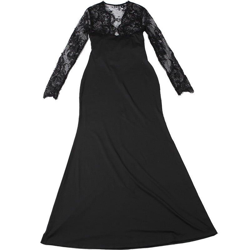 Shaping Fabric Maxi Dress with Lace Design - Iron