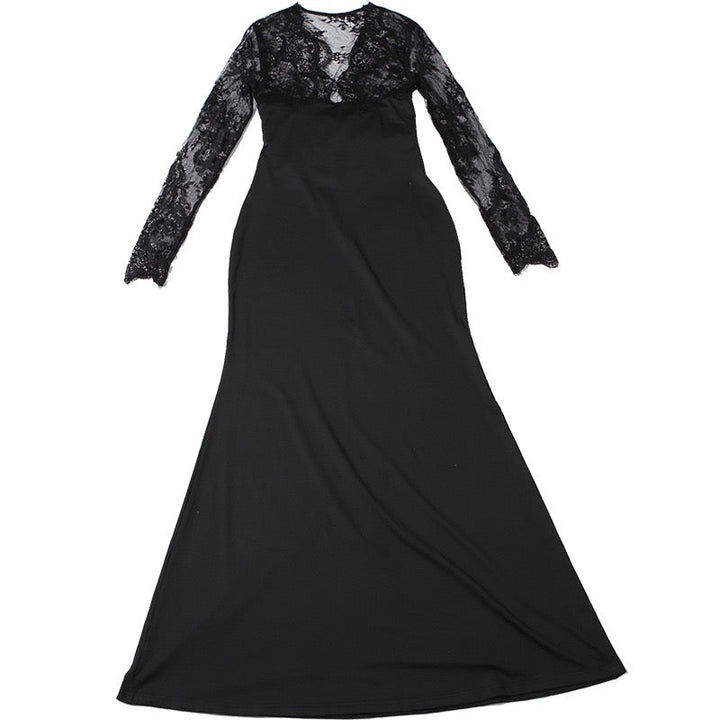 Shaping Fabric Maxi Dress with Lace Design - Iron