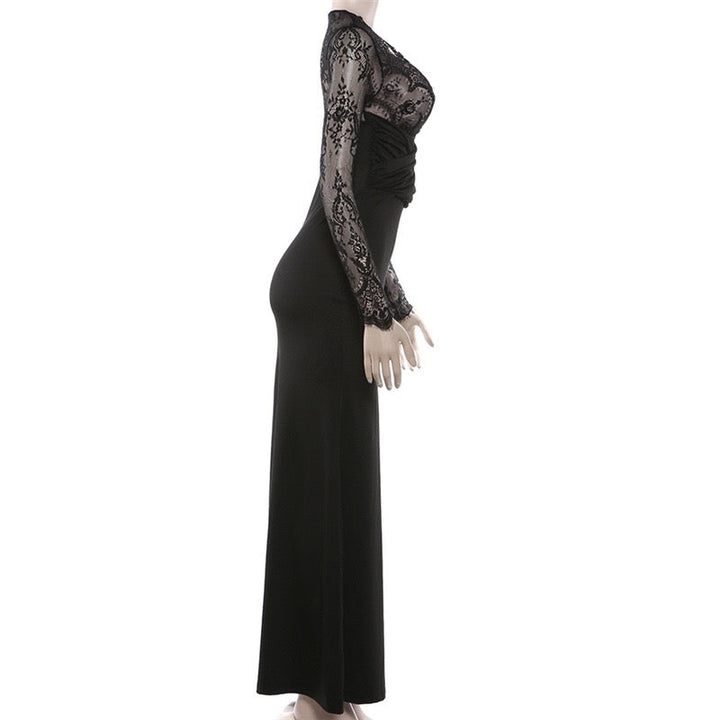 Shaping Fabric Maxi Dress with Lace Design - Iron
