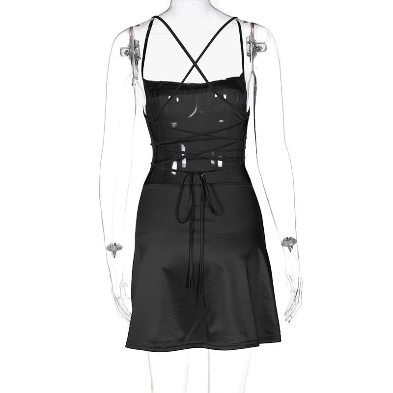 Mini Satin Dress with Back Tie - Belina
