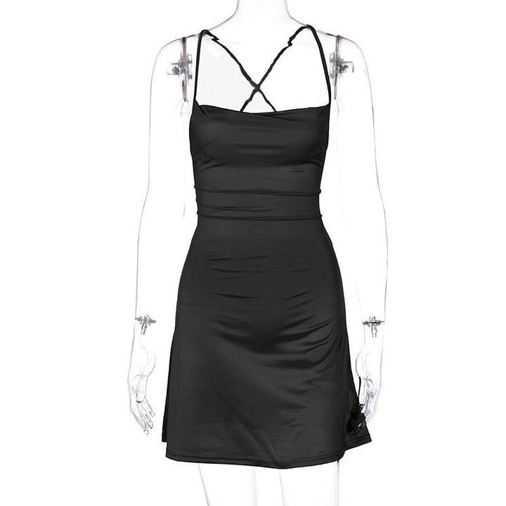 Mini Satin Dress with Back Tie - Belina