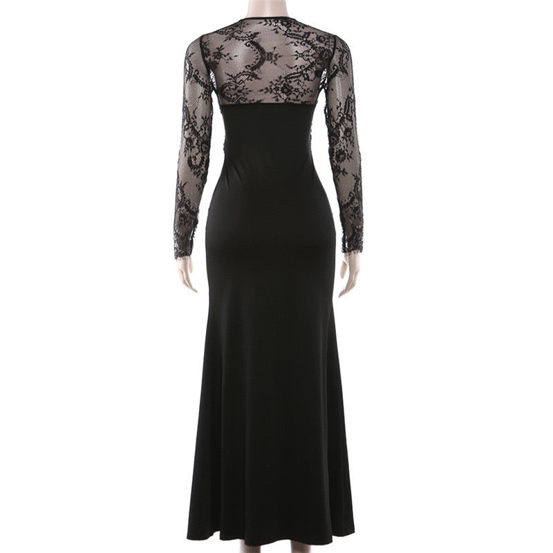 Shaping Fabric Maxi Dress with Lace Design - Iron