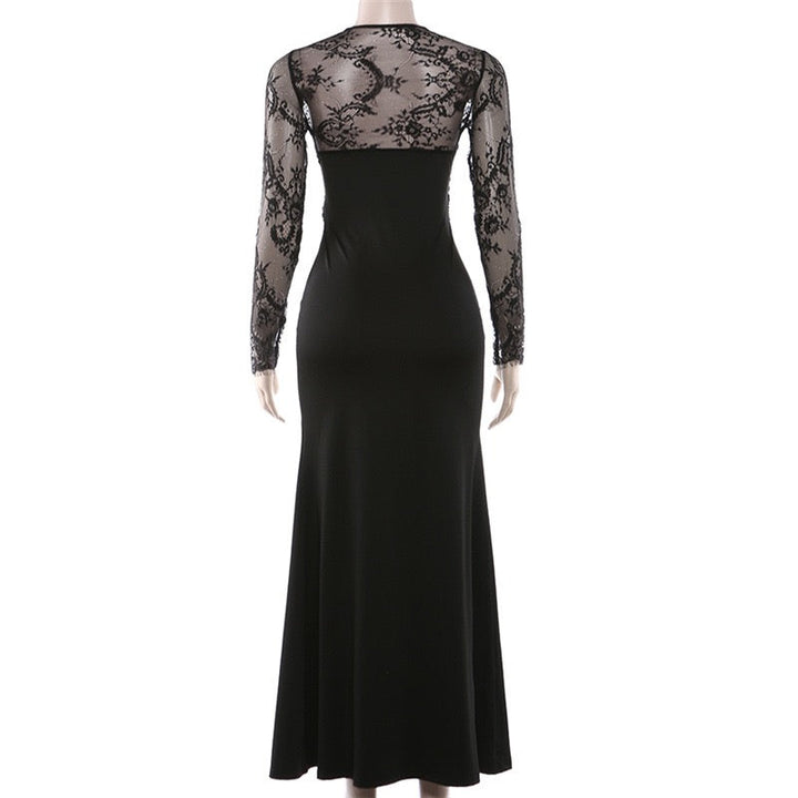 Shaping Fabric Maxi Dress with Lace Design - Iron