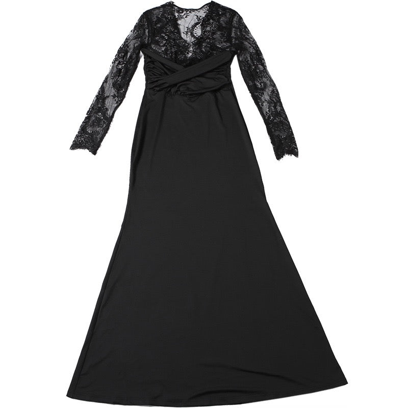 Shaping Fabric Maxi Dress with Lace Design - Iron
