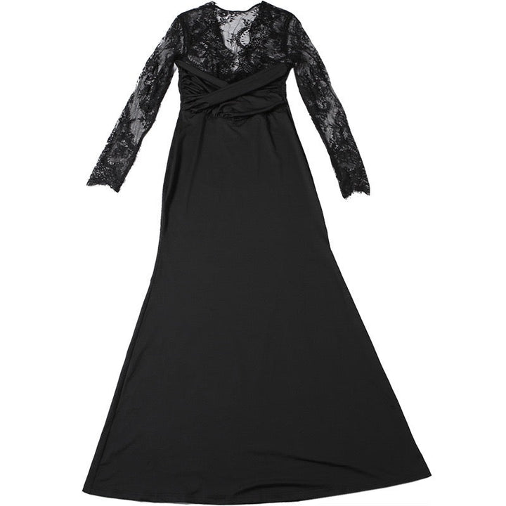Shaping Fabric Maxi Dress with Lace Design - Iron