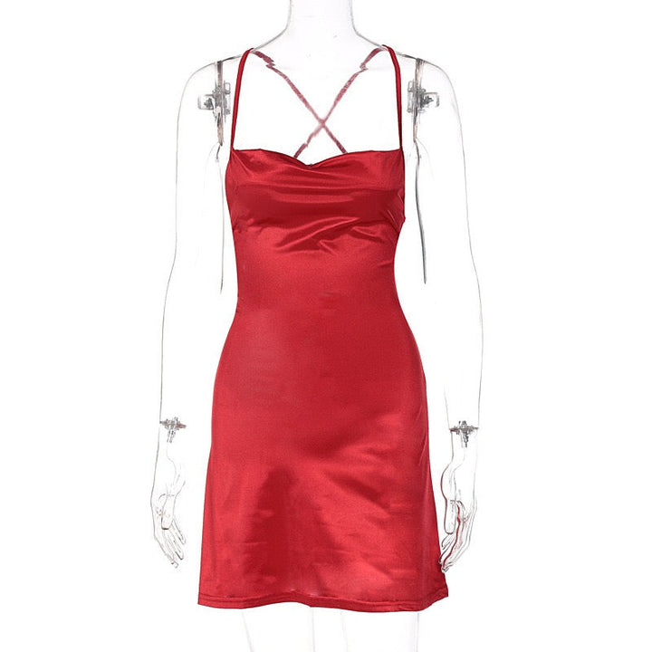 Mini Satin Dress with Back Tie - Belina