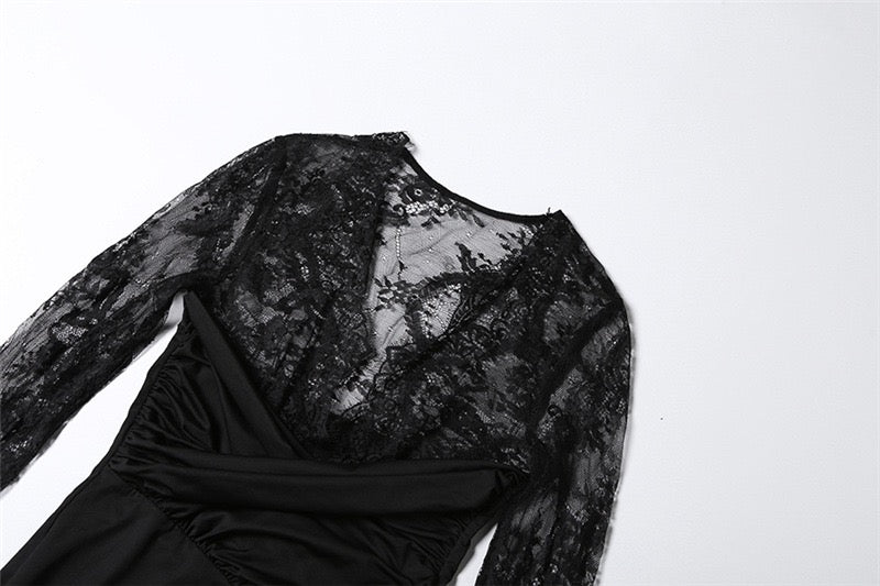 Shaping Fabric Maxi Dress with Lace Design - Iron