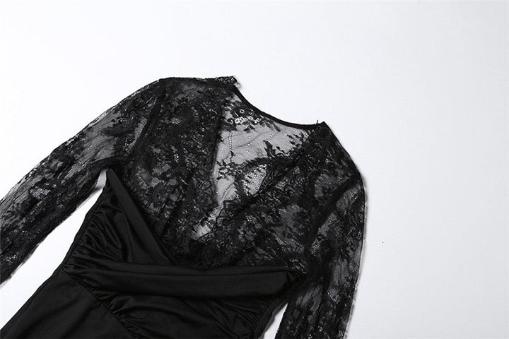 Shaping Fabric Maxi Dress with Lace Design - Iron