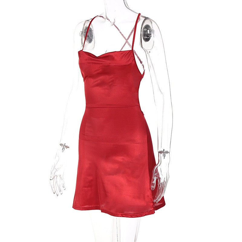 Mini Satin Dress with Back Tie - Belina