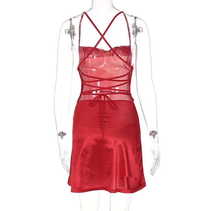 Mini Satin Dress with Back Tie - Belina