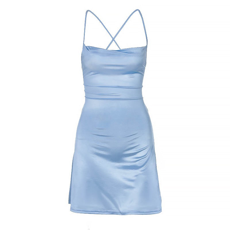 Mini Satin Dress with Back Tie - Belina