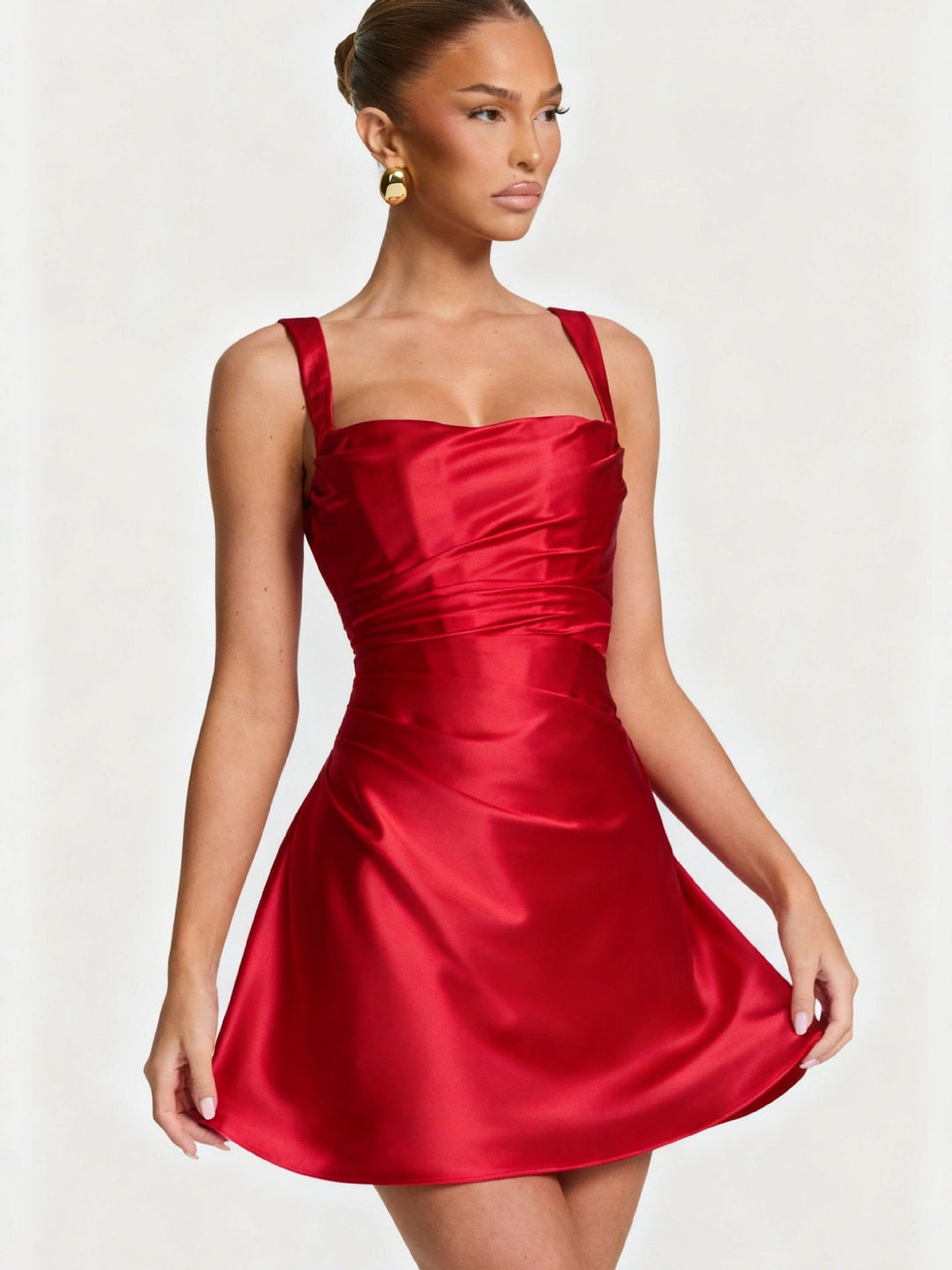 Mini Satin Dress with Back Tie and Waist Cinch - INNA