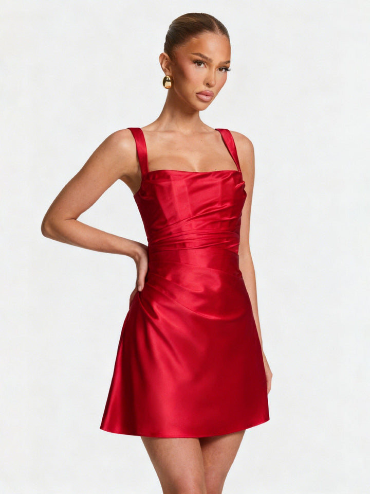 Mini Satin Dress with Back Tie and Waist Cinch - INNA