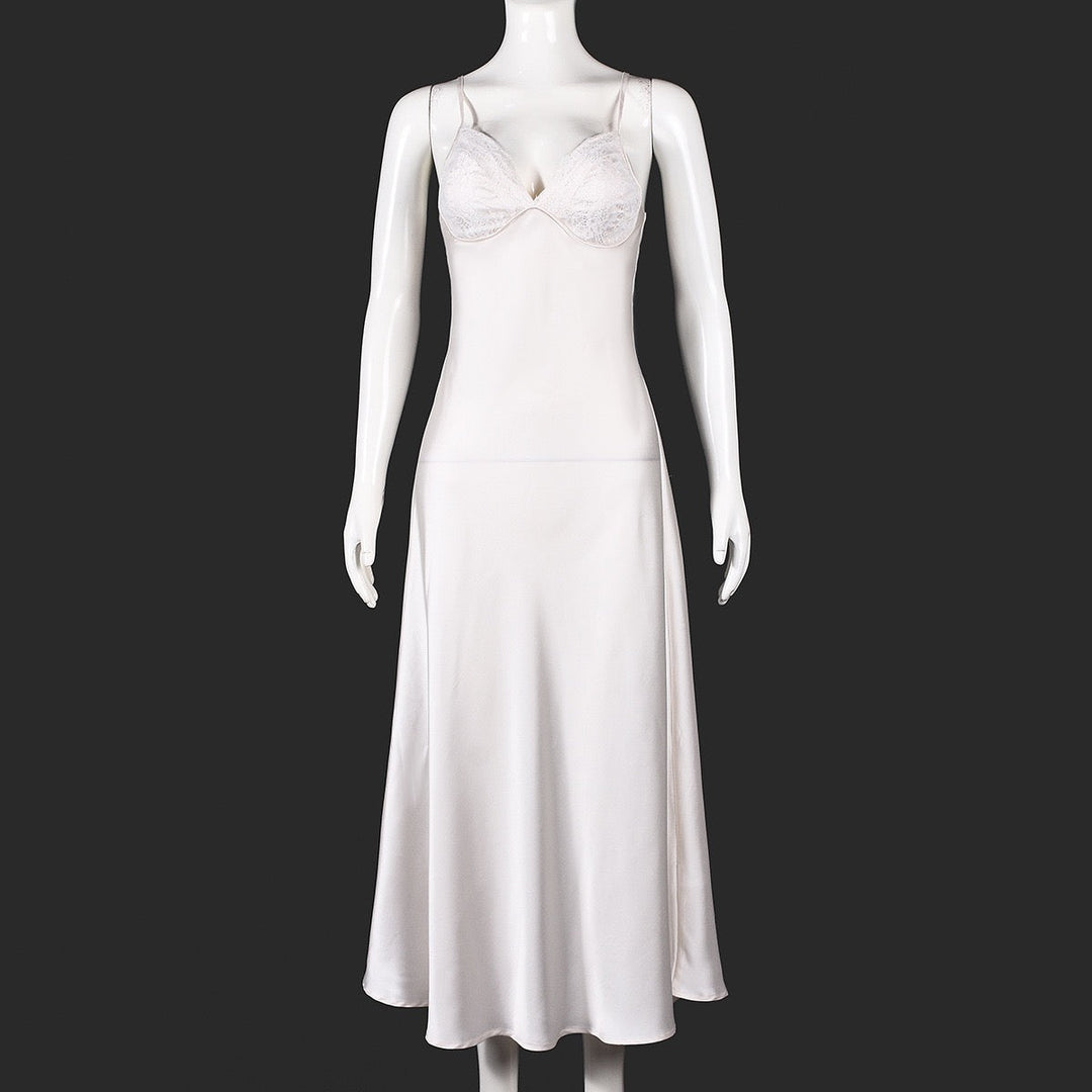 ANNEY satin maxi dress with lace trim