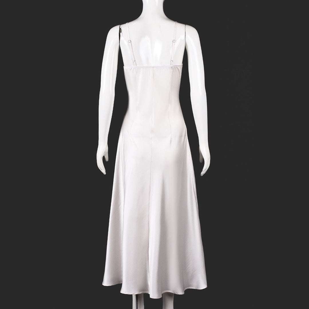 ANNEY satin maxi dress with lace trim