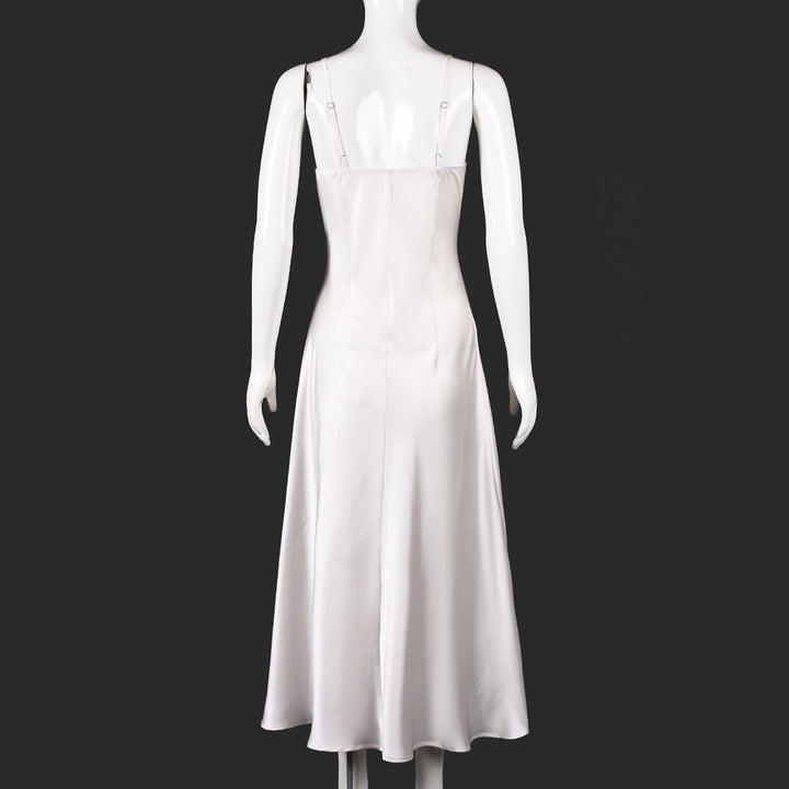 ANNEY satin maxi dress with lace trim