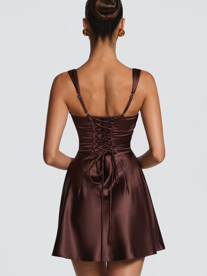 Mini Satin Dress with Back Tie and Waist Cinch - INNA