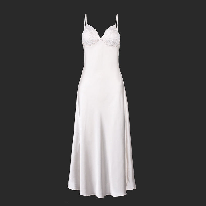 ANNEY satin maxi dress with lace trim