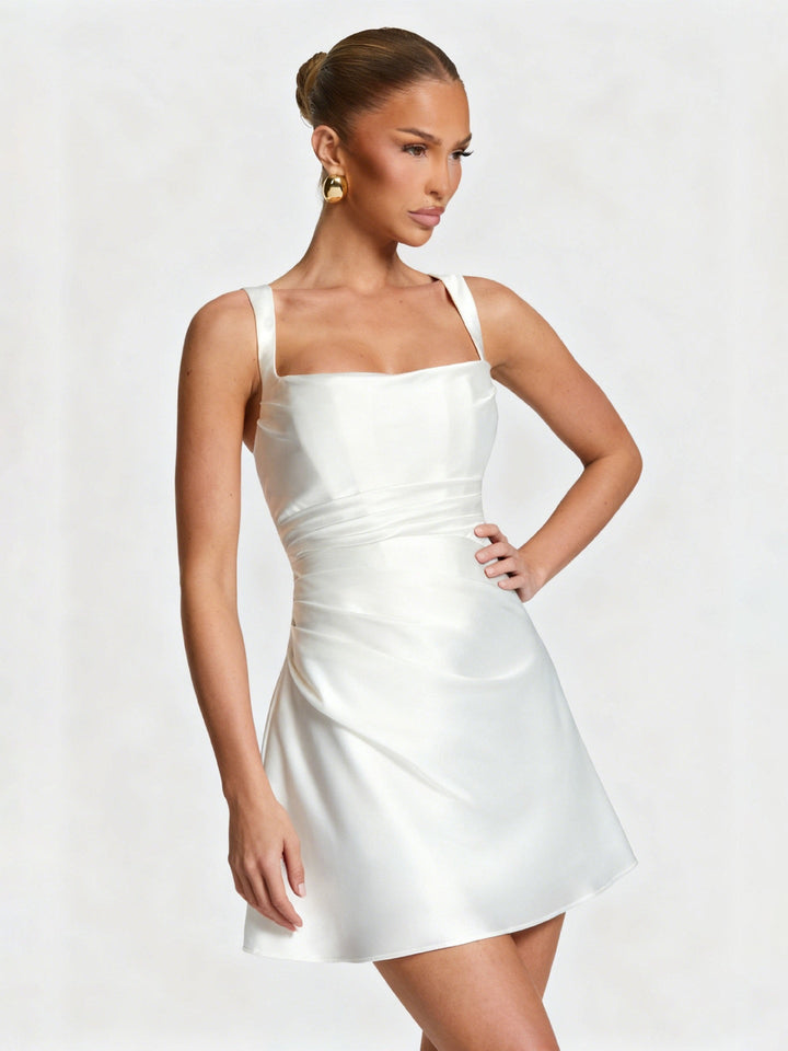 Mini Satin Dress with Back Tie and Waist Cinch - INNA