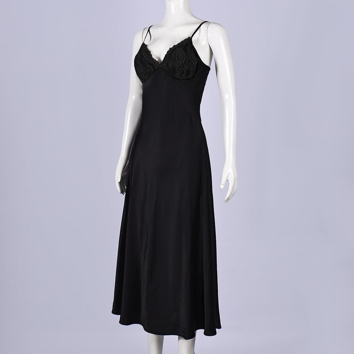 ANNEY satin maxi dress with lace trim