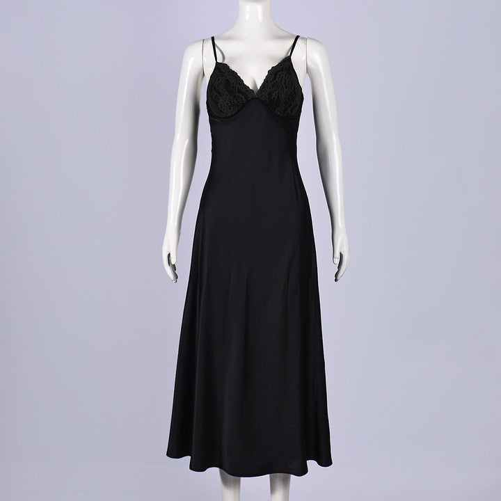 ANNEY satin maxi dress with lace trim