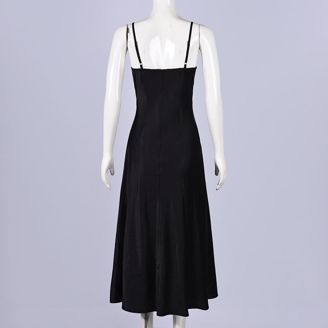 ANNEY satin maxi dress with lace trim