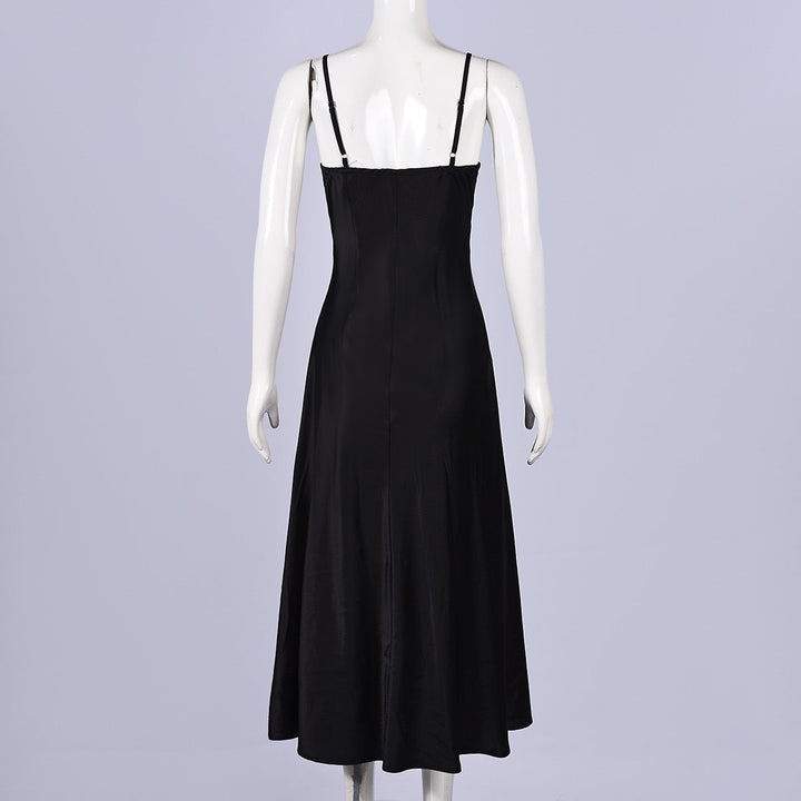 ANNEY satin maxi dress with lace trim