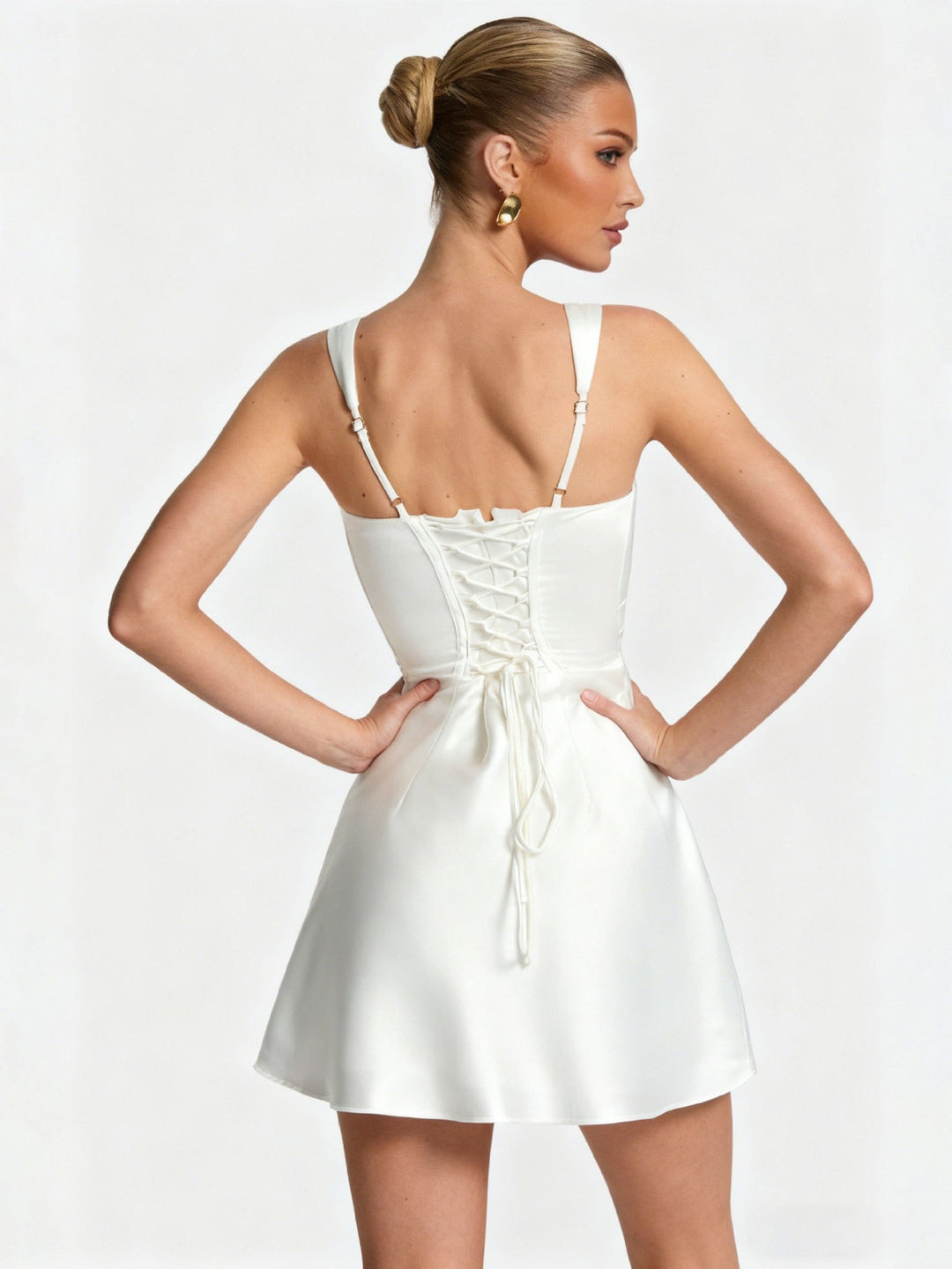 Mini Satin Dress with Back Tie and Waist Cinch - INNA
