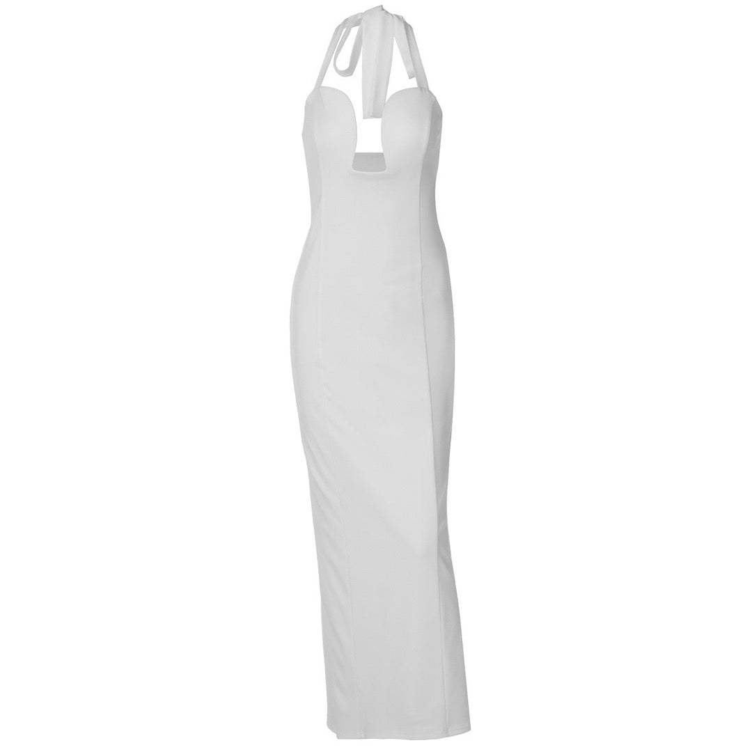 Elegant maxi dress with neck ties and an open back – LAMORIN