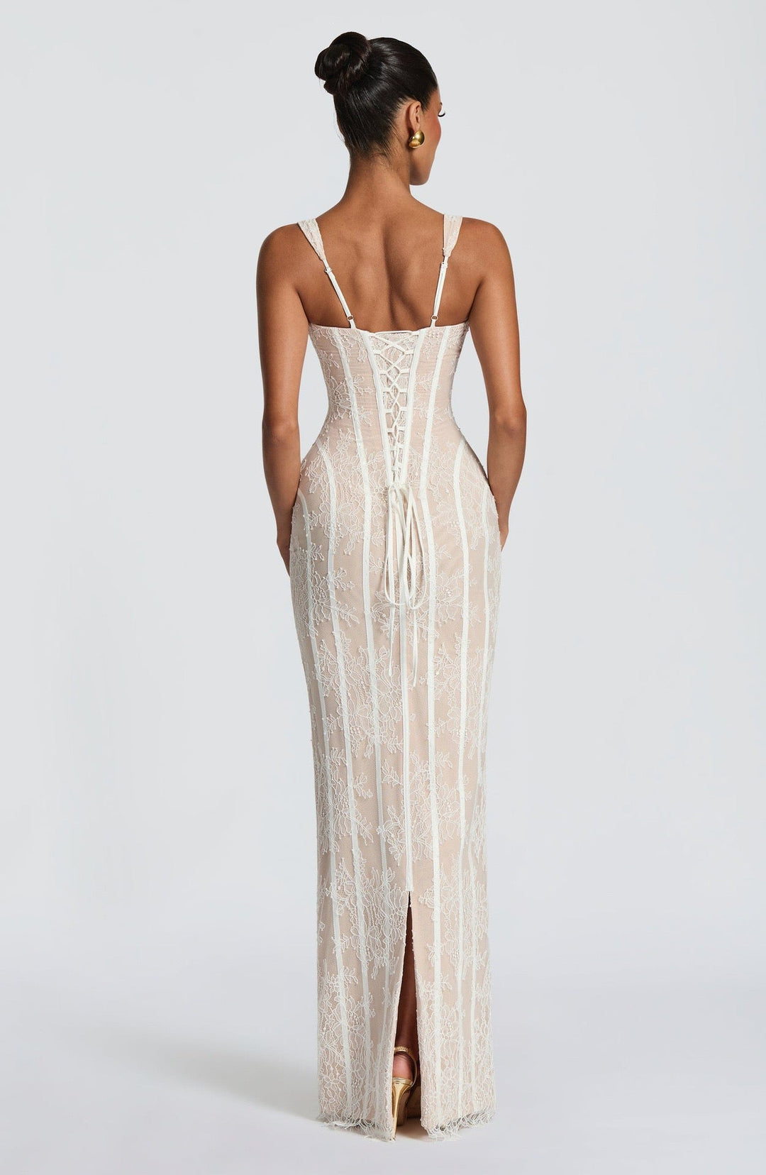 TERNA lace maxi dress with a back tie and waist-cinching design