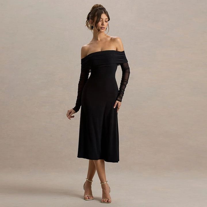 Midi off-shoulder dress with chiffon sleeves design - Madeline