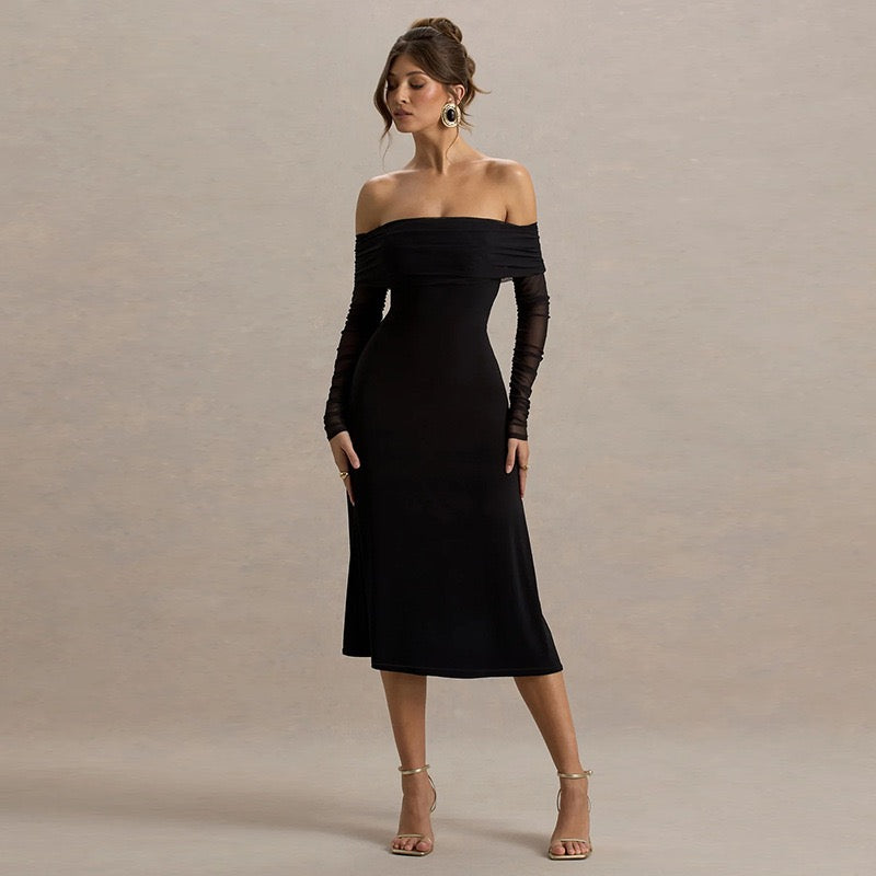 Midi off-shoulder dress with chiffon sleeves design - Madeline