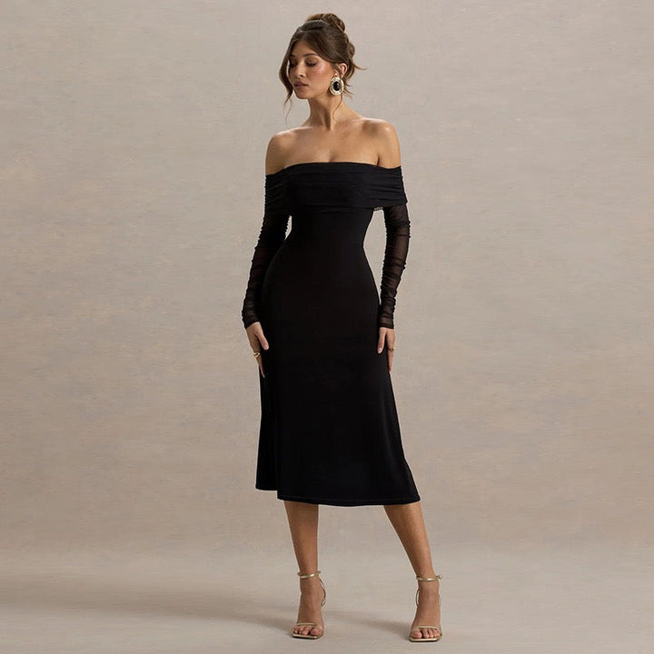 Midi off-shoulder dress with chiffon sleeves design - Madeline