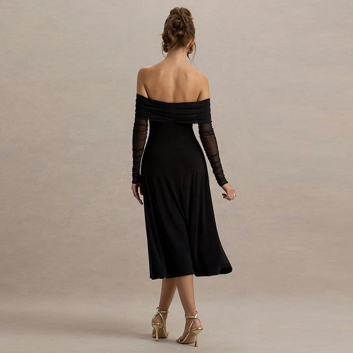 Midi off-shoulder dress with chiffon sleeves design - Madeline
