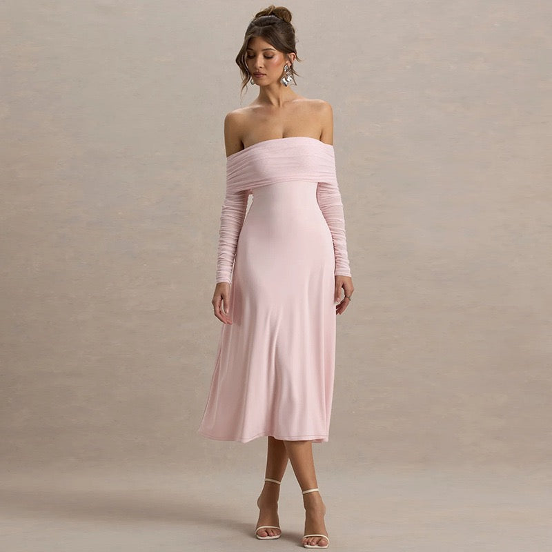 Midi off-shoulder dress with chiffon sleeves design - Madeline