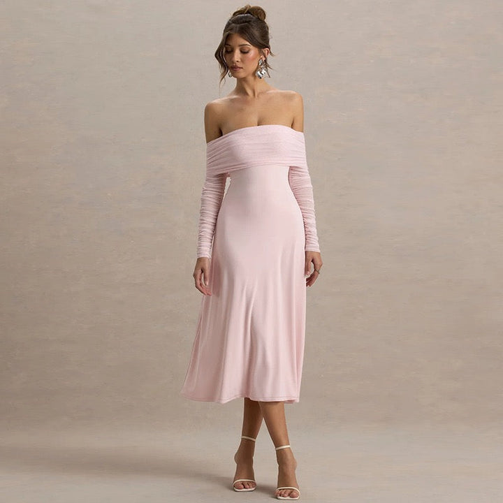 Midi off-shoulder dress with chiffon sleeves design - Madeline