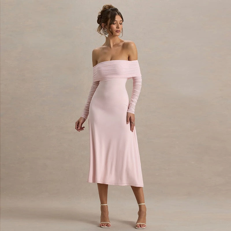 Midi off-shoulder dress with chiffon sleeves design - Madeline