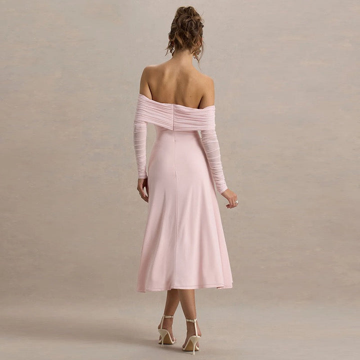 Midi off-shoulder dress with chiffon sleeves design - Madeline
