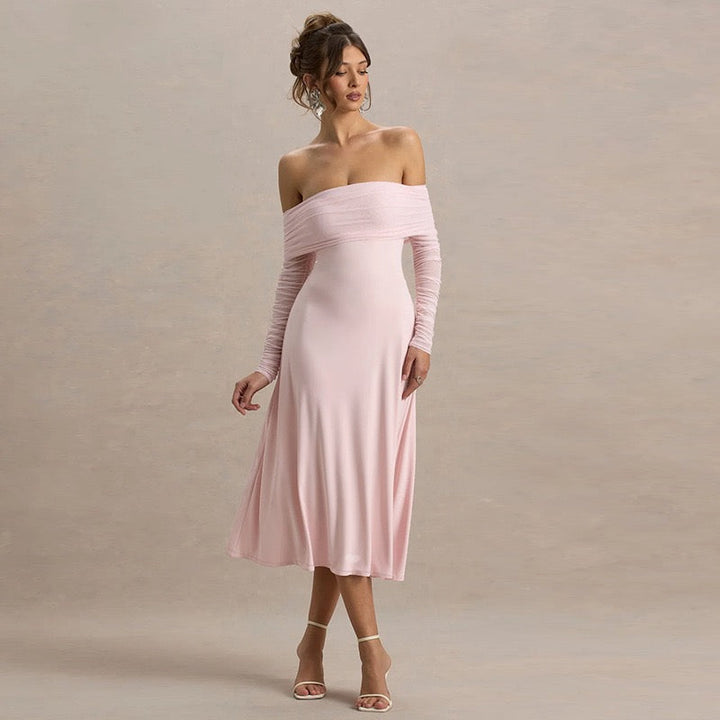 Midi off-shoulder dress with chiffon sleeves design - Madeline