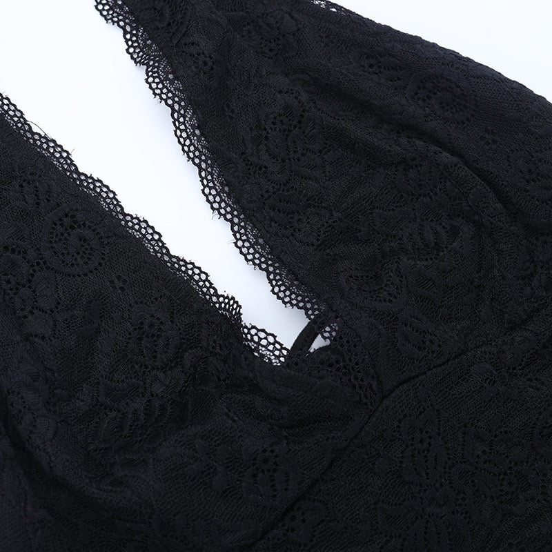 Maxi dress with lace decoration, tie at the nape, open back - ANEN