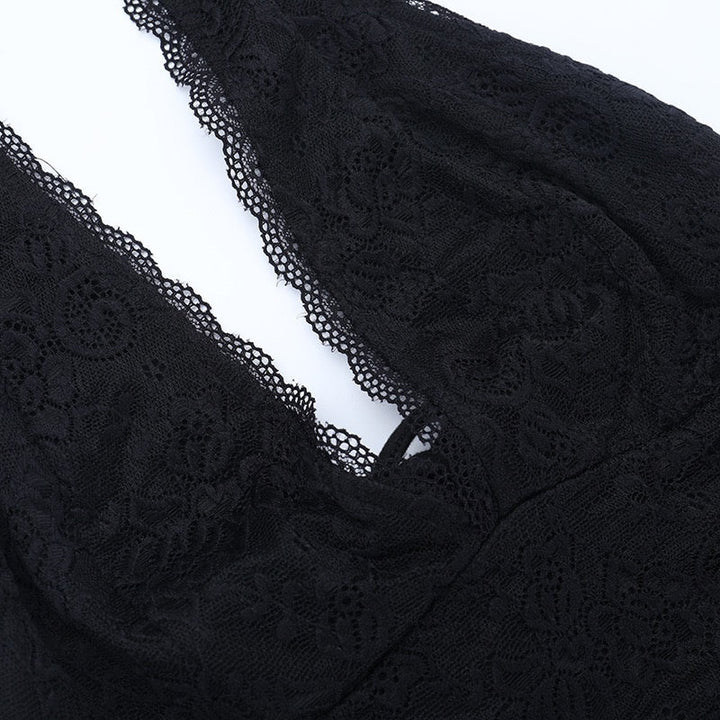 Maxi dress with lace decoration, tie at the nape, open back - ANEN