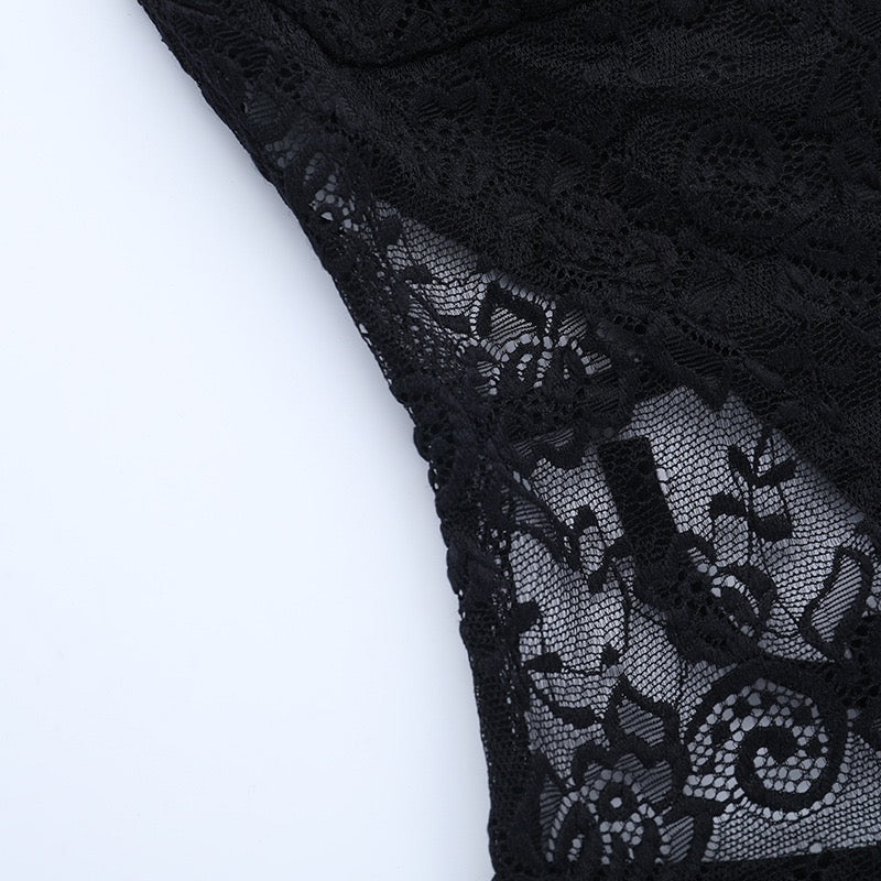 Maxi dress with lace decoration, tie at the nape, open back - ANEN