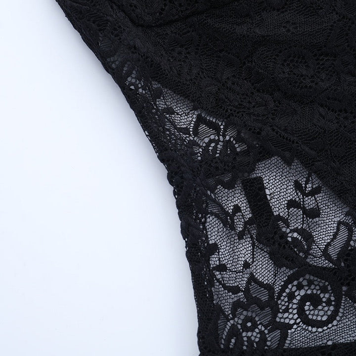 Maxi dress with lace decoration, tie at the nape, open back - ANEN