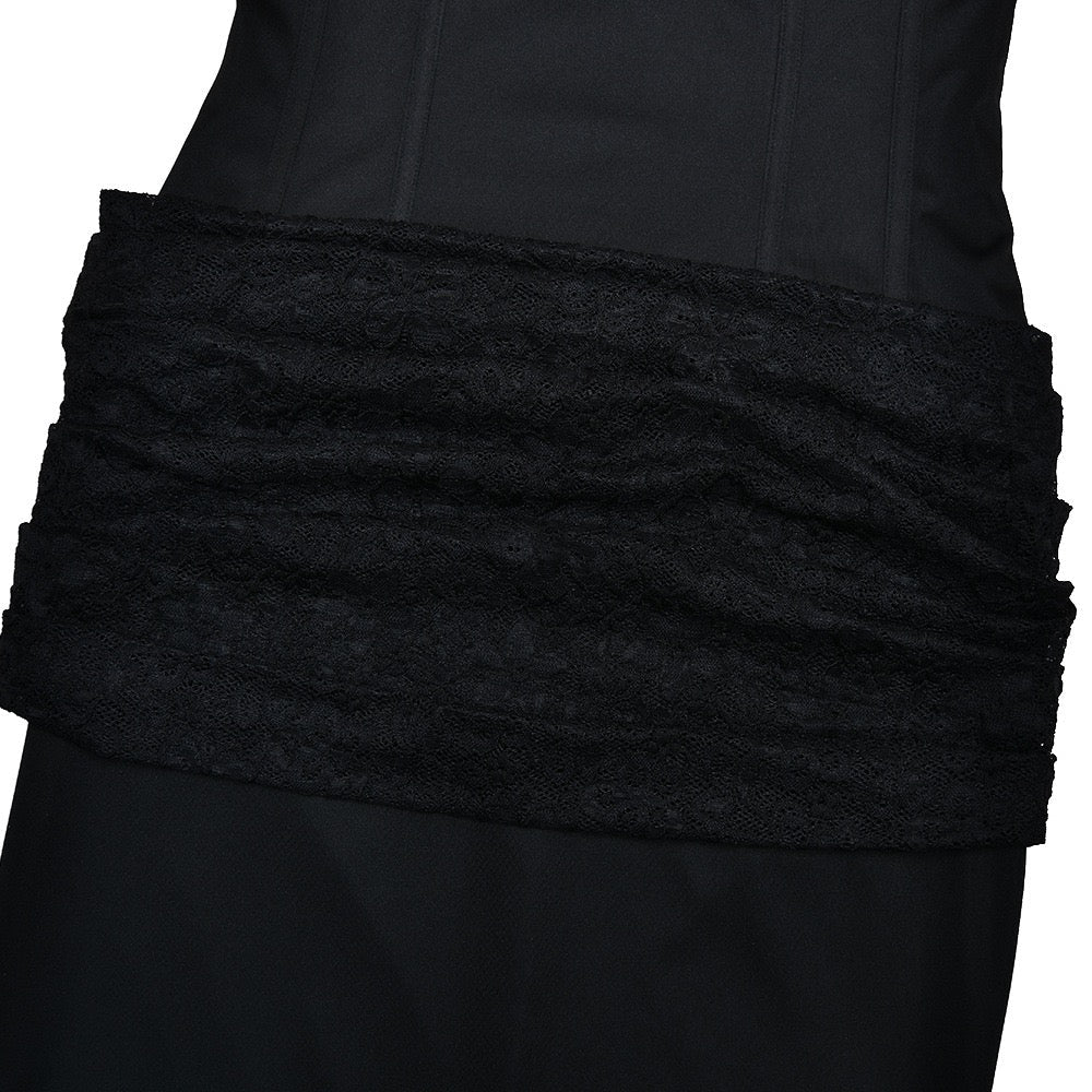 Fitted Maxi Dress in Shaping Fabric with Pleated Lace Design - BAR