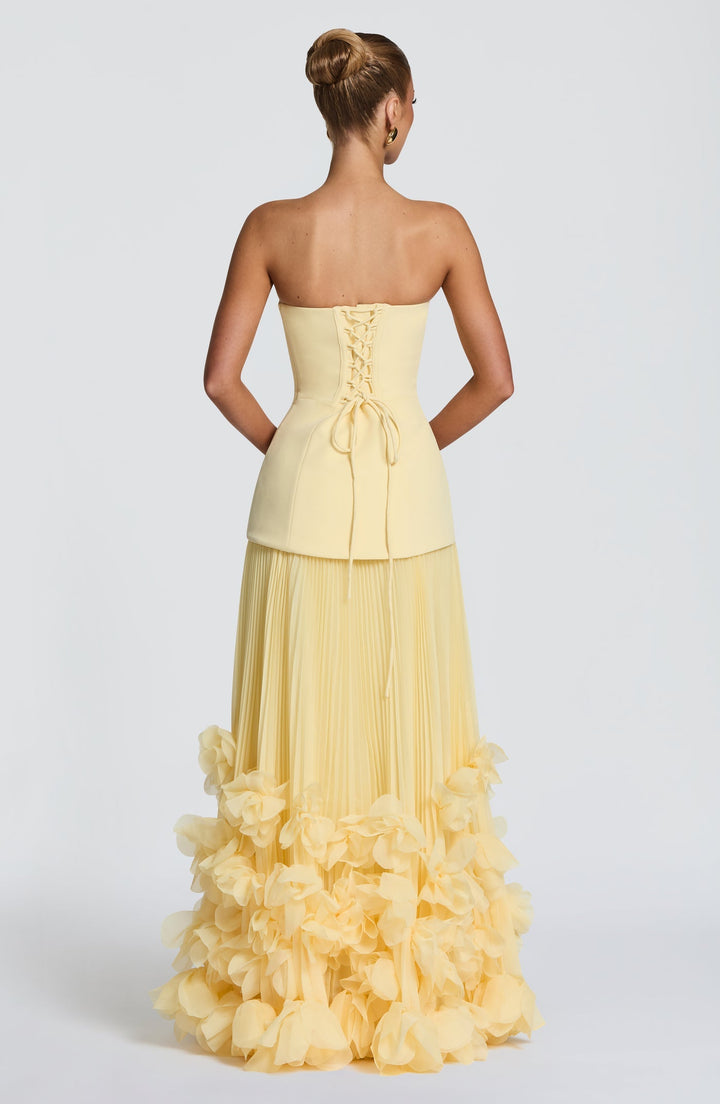 Strapless maxi dress with a 3D floral design – fifi