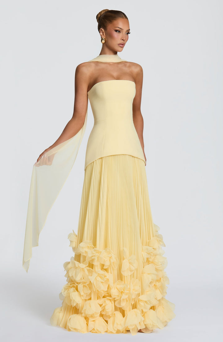 Strapless maxi dress with a 3D floral design – fifi