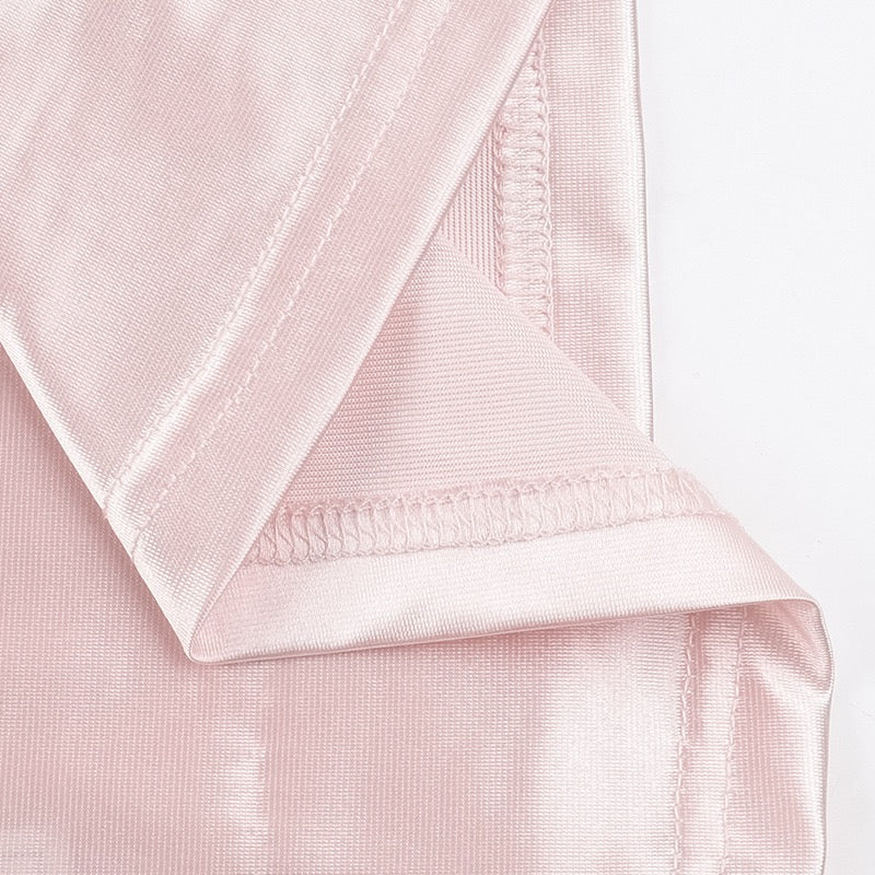 Strapless satin maxi dress with pleats and slit decorated with a flower - Joyce