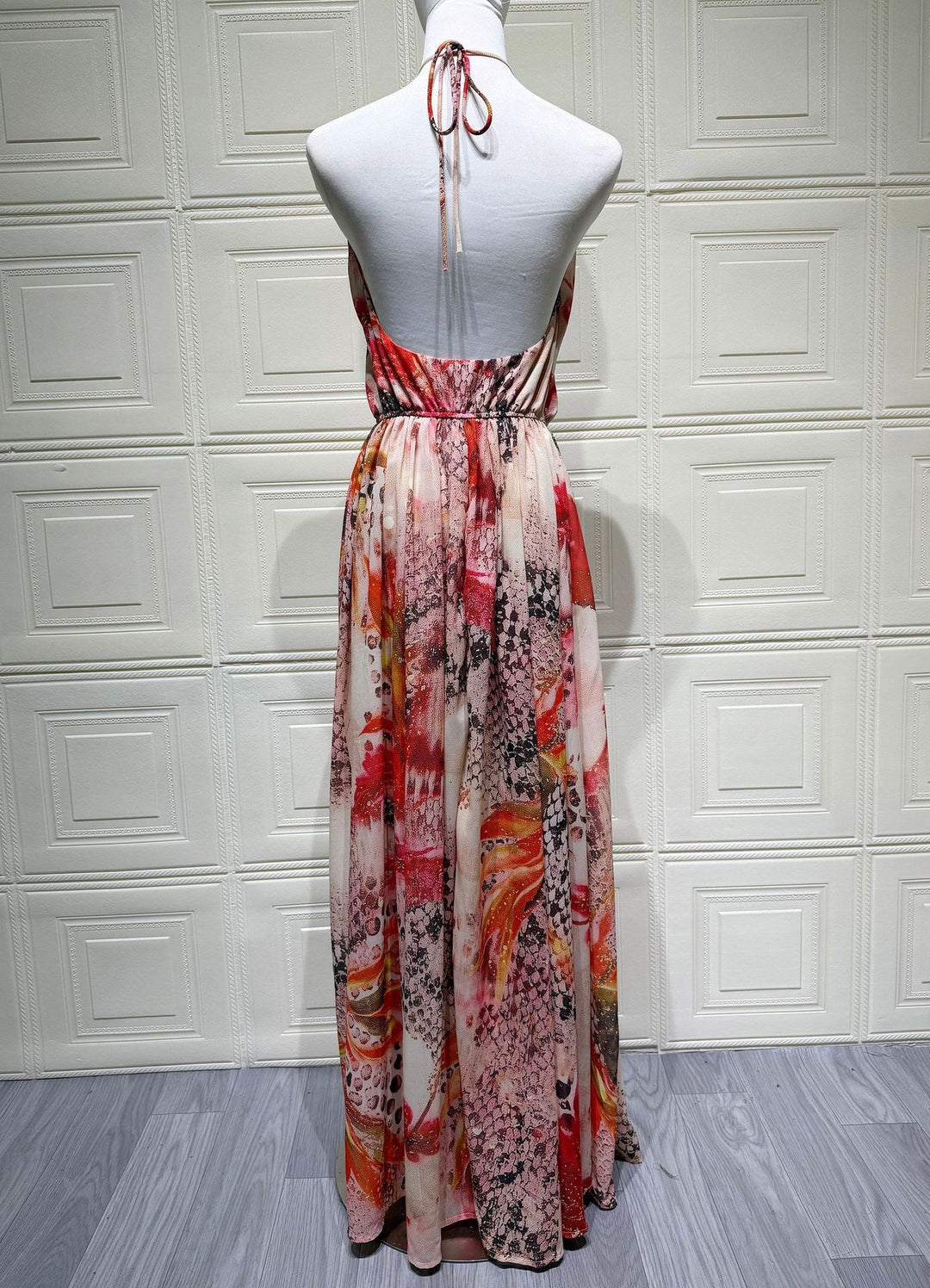 TIGERIN chiffon maxi dress with an animal-print design