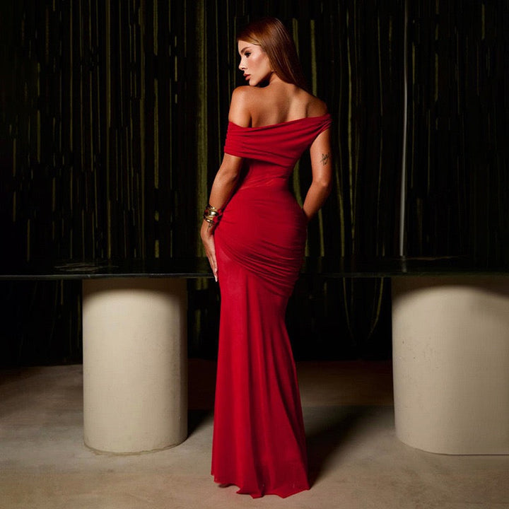 Maxi Dress with Shirring and Chiffon Design - Yelena