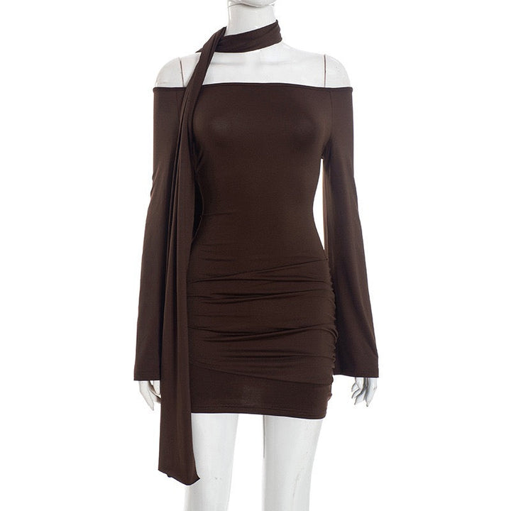 Mini off-shoulder dress with scarf decoration - Or